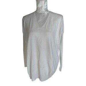 Metric Knits Classic White V-Neck Women's Sweater